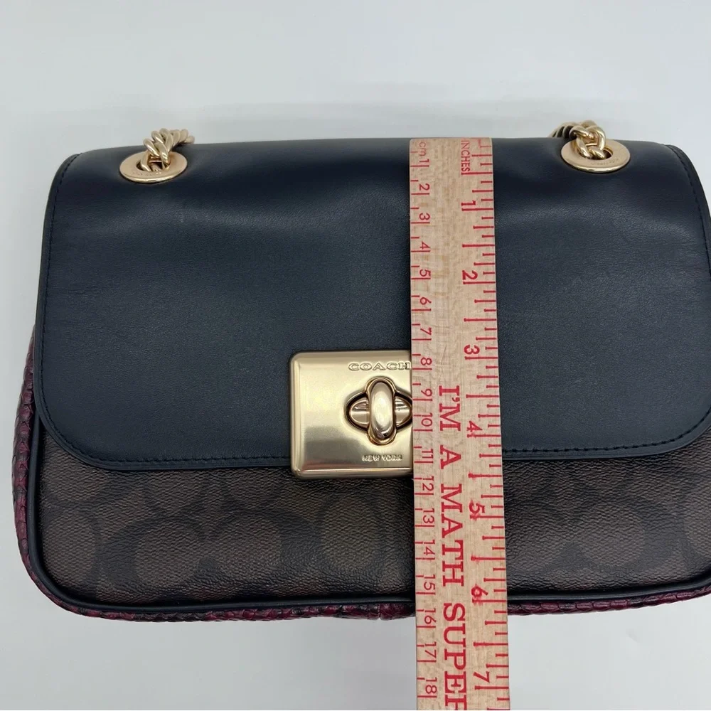 Coach Turnlock Chain Shoulder Bag 54182 Signature Canvas Python Like New - Picture 15 of 16